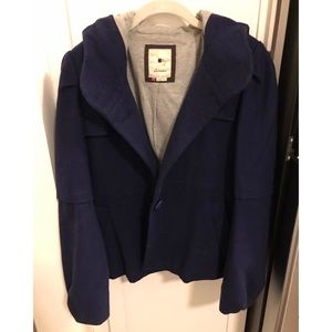 Anthropologie Navy Blue Hooded Pea Coat with Grey Lining - Size 8